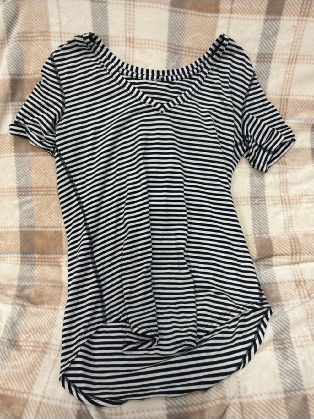 LululemonClassic Black & White Striped Women's V-Neck Top